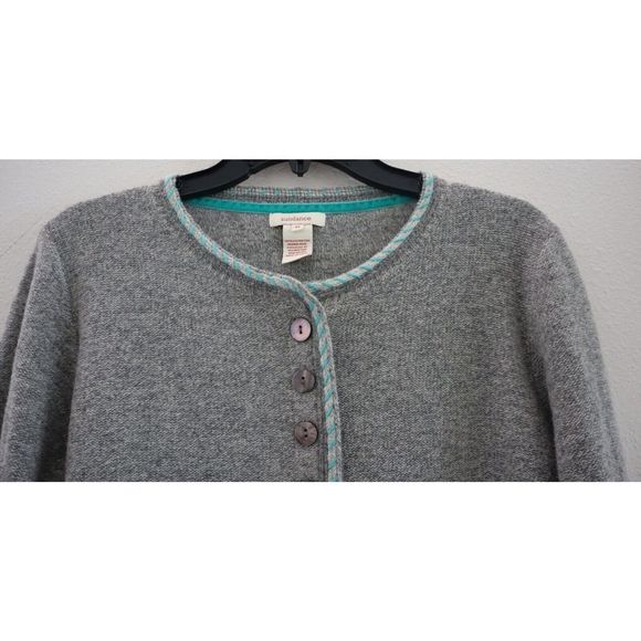 Sundance Women's Sz M Gray/Teal Merino Wool Button Down Cardigan Sweater $65 - Picture 4 of 7